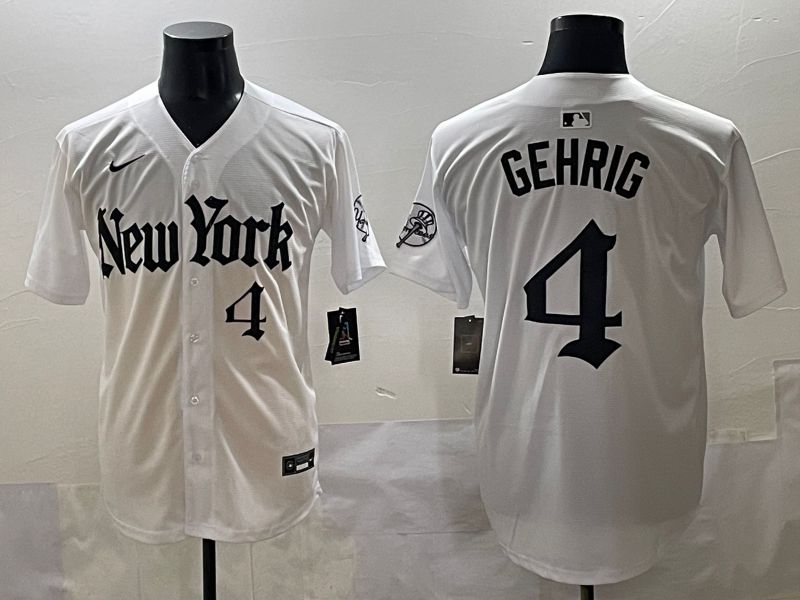 Men 2025 New York Yankees 4 Gehrig White Five generations Joint Name Nike MLB Jersey style 7